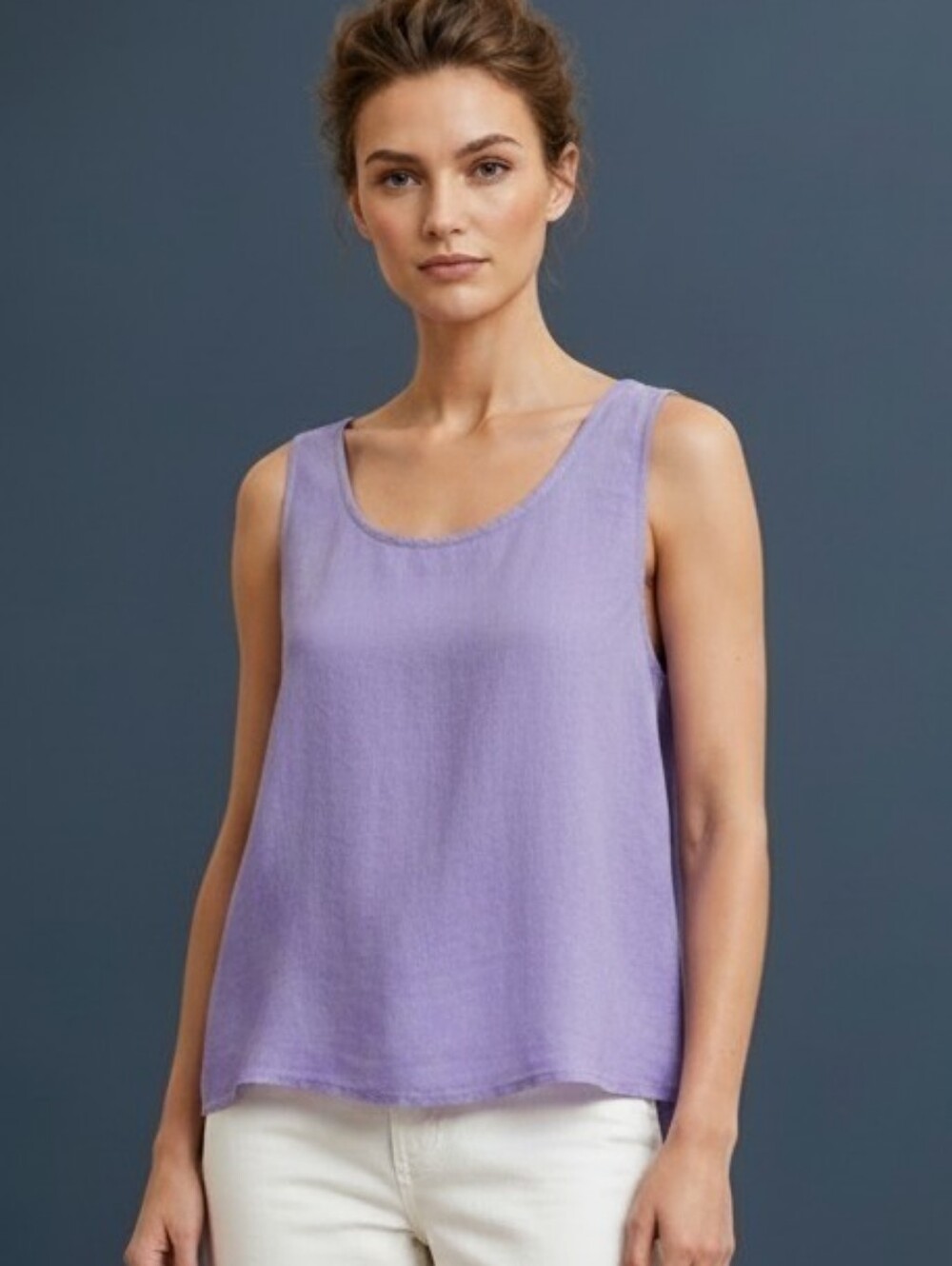 FLAX Linen Oversized Boxy Tank Top Shirt Lavender Purple Medium